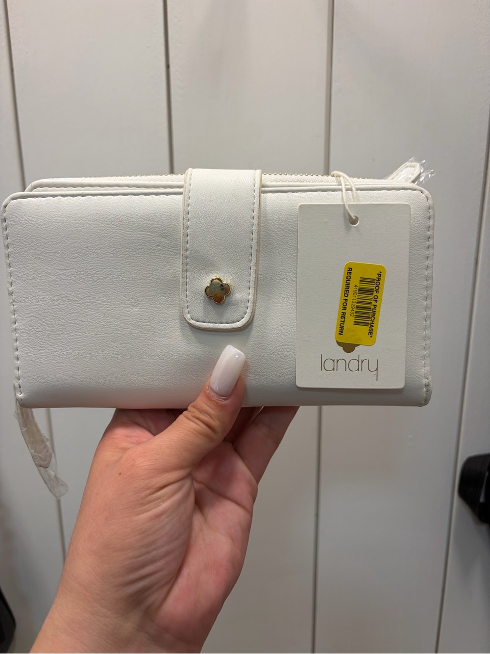 Landry By Kate Landry White RFID Wallet Clutch with Gold Accents